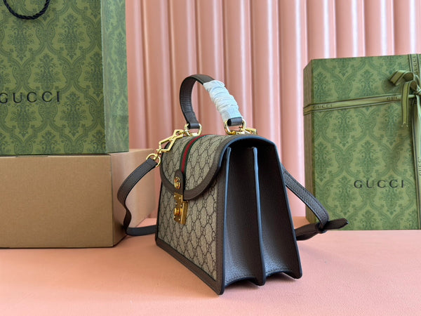 Borsa Gucci Ophidia 25cm in tela e pelle marrone ebano 248495
