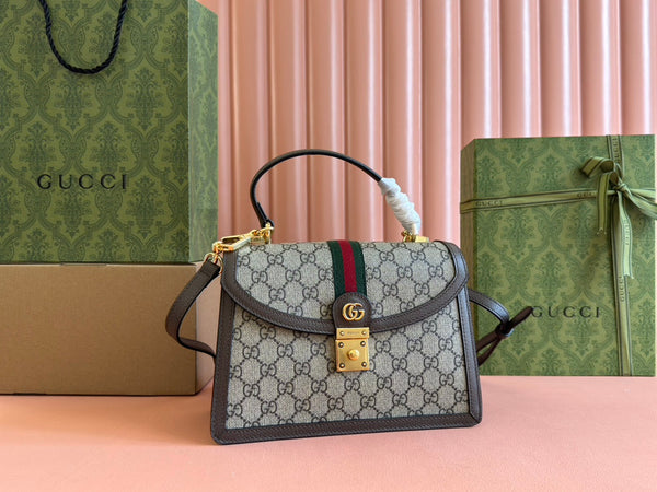 Borsa Gucci Ophidia 25cm in tela e pelle marrone ebano 248495