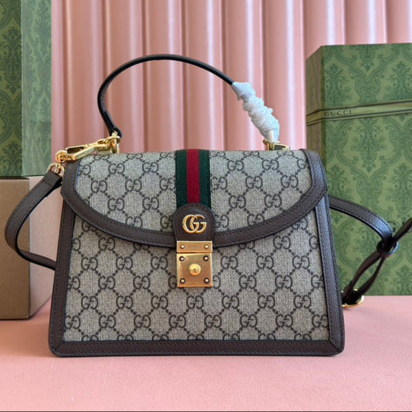 Borsa Gucci Ophidia 25cm in tela e pelle marrone ebano 248495