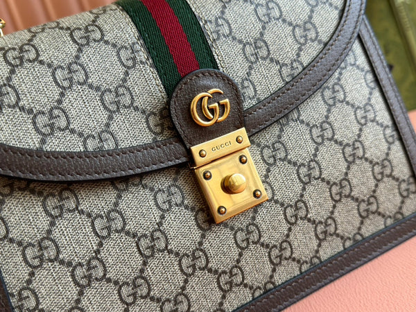 Borsa Gucci Ophidia 25cm in tela e pelle marrone ebano 248495