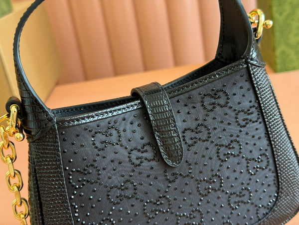 Gucci Jacket Bag Black Lizard Rhinestones 248590