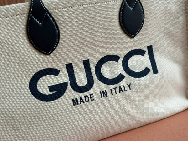 Gucci Medium Tote Bag Blue White Leather Canvas 248186