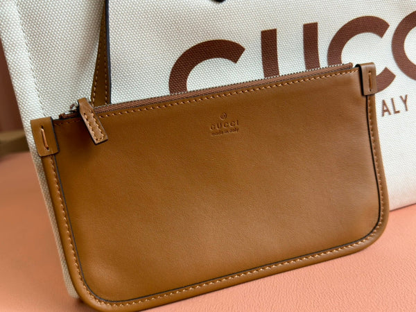 Gucci Medium Tote Bag Brown White Leather Canvas 248187