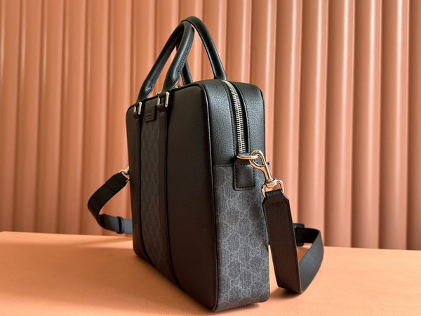 Gucci Borsa da lavoro 36,5 cm in pelle nera e tela 239949