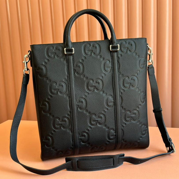 BORSA TOTE SUPER MEDIA 42 IN PELLE DI VITELLO GOFFRATA NERA CON FERRAMENTA ORO