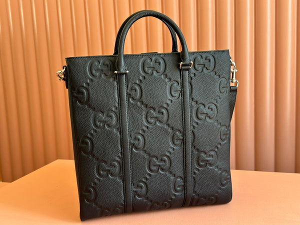 BORSA TOTE SUPER MEDIA 42 IN PELLE DI VITELLO GOFFRATA NERA CON FERRAMENTA ORO