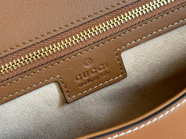 Borsa Gucci Blondie 32 in pelle marrone bianca e tela 239897