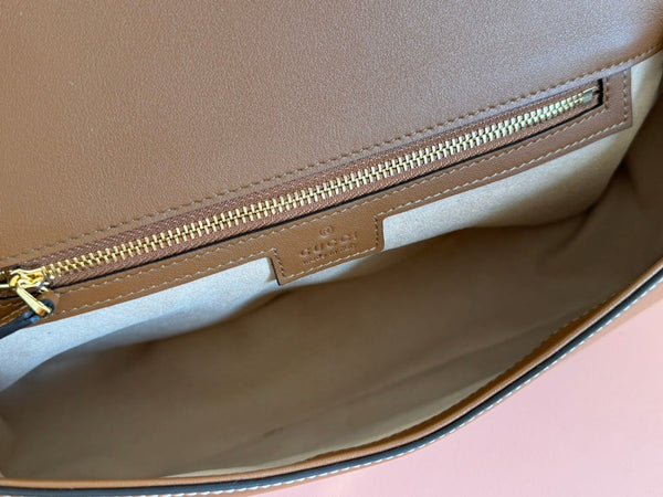 Borsa Gucci Blondie 32 in pelle marrone bianca e tela 239897