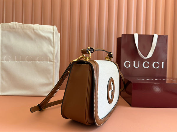 Borsa Gucci Blondie 32 in pelle marrone bianca e tela 239897