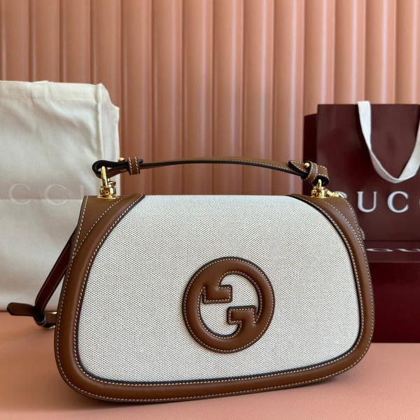 Borsa Gucci Blondie 32 in pelle marrone bianca e tela 239897