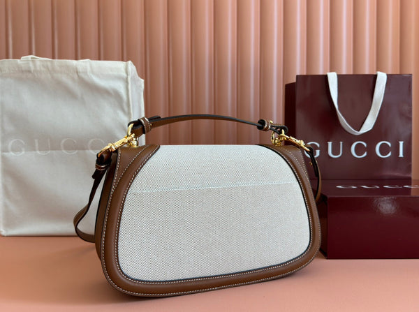 Borsa Gucci Blondie 32 in pelle marrone bianca e tela 239897