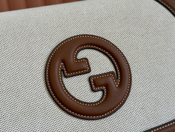 Borsa Gucci Blondie 32 in pelle marrone bianca e tela 239897