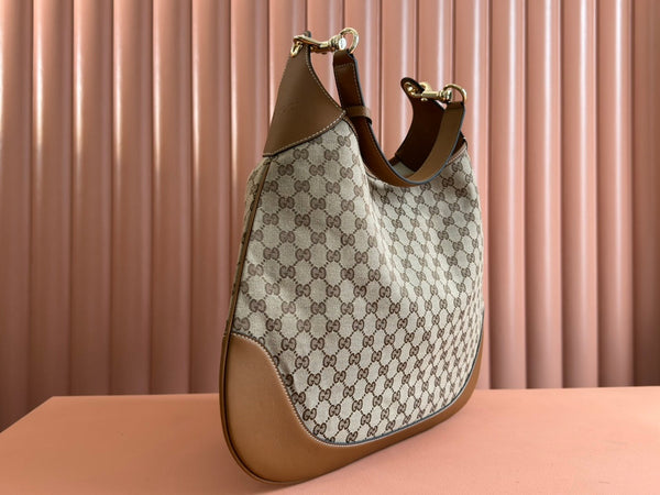 BORSA A SPALLA MEDIA BAD 49 IN TELA MONOGRAM BEIGE E PELLE DI VITELLO MARRONE CON FERRAMENTA ORO