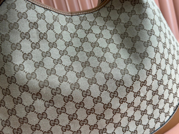BORSA A SPALLA MEDIA BAD 49 IN TELA MONOGRAM BEIGE E PELLE DI VITELLO MARRONE CON FERRAMENTA ORO