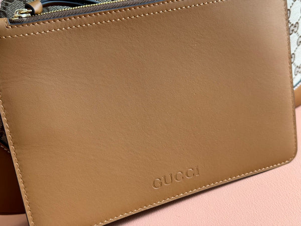 BORSA A SPALLA MEDIA BAD 49 IN TELA MONOGRAM BEIGE E PELLE DI VITELLO MARRONE CON FERRAMENTA ORO