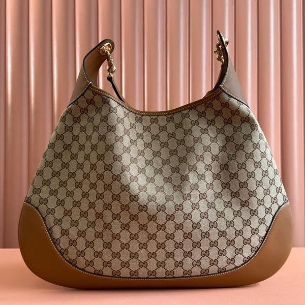 BORSA A SPALLA MEDIA BAD 49 IN TELA MONOGRAM BEIGE E PELLE DI VITELLO MARRONE CON FERRAMENTA ORO