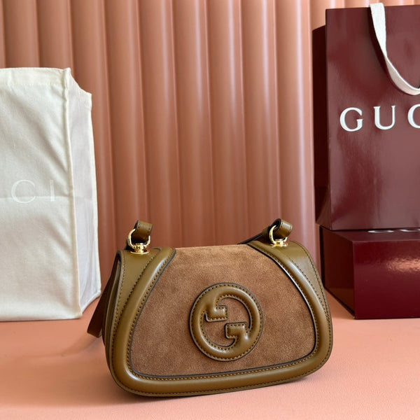 Gucci Blondie Handbag Camel Brown Suede And Calfskin 272175