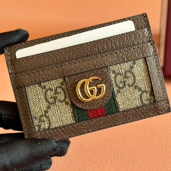 Gucci Ophidia Card Holder Wallet Brown Ebony Canvas Leather 239965