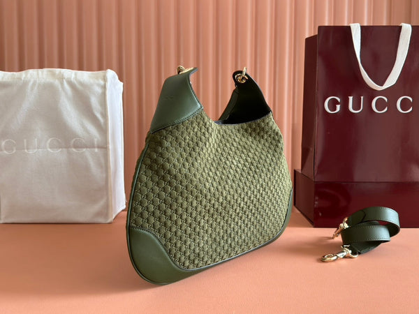 Gucci Body Double Lock Handbag Green Velvet Embossed Leather 244511