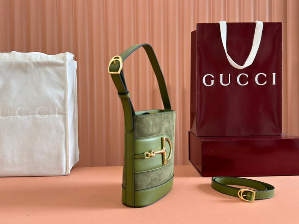 Gucci 73 Mini 20cm Bucket Bag Green Suede Leather 244449