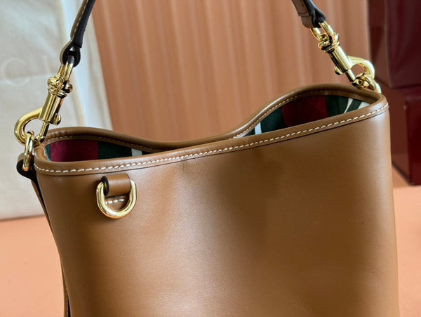 Gucci Emblem Mini Bucket Bag Brown Calfskin 244426
