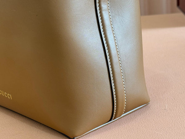 Gucci Emblem Mini Bucket Bag Brown Calfskin 244426
