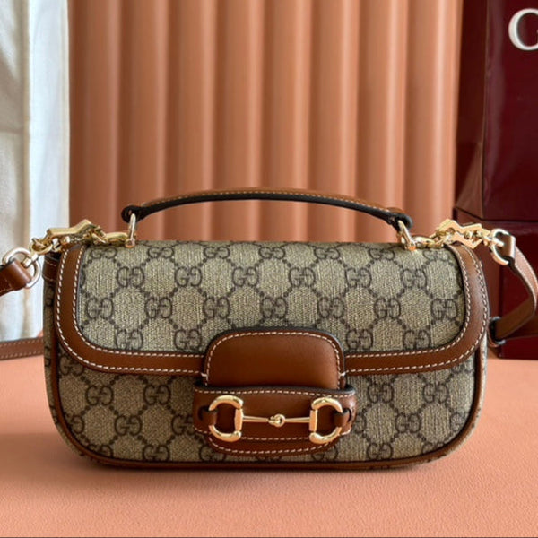 Gucci Horsebit 1995 Bag Beige mix Brown Calfskin canvas