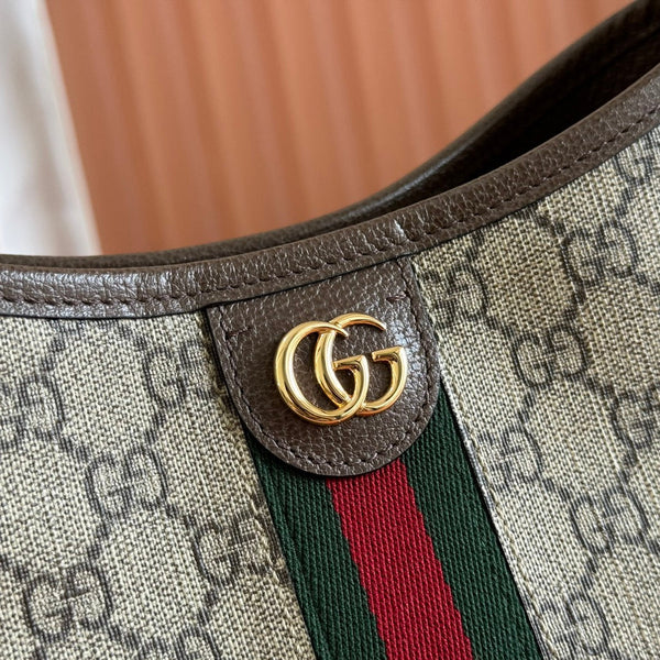 Borsa Gucci Ophidia 23cm in tela e pelle marrone ebano 248270