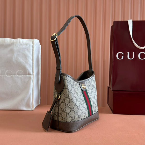 Borsa Gucci Ophidia 23cm in tela e pelle marrone ebano 248270