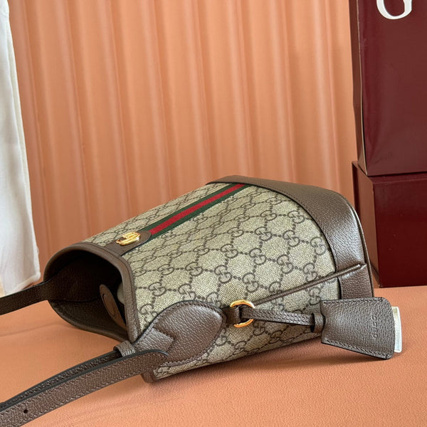 Borsa Gucci Ophidia 23cm in tela e pelle marrone ebano 248270