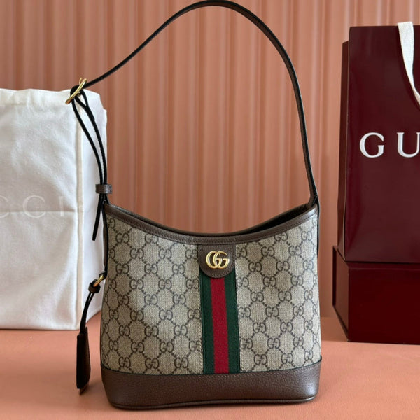 Borsa Gucci Ophidia 23cm in tela e pelle marrone ebano 248270