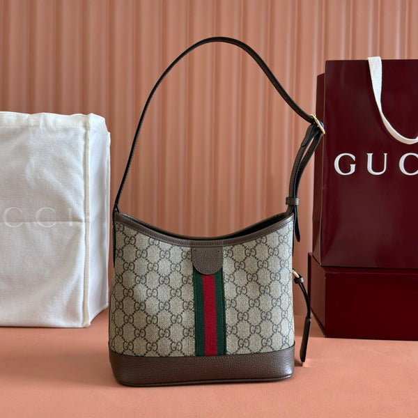 Borsa Gucci Ophidia 23cm in tela e pelle marrone ebano 248270