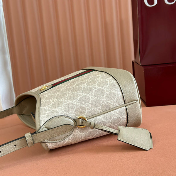 Borsa Gucci Ophidia 23cm Beige Bianco Tela Pelle 248271
