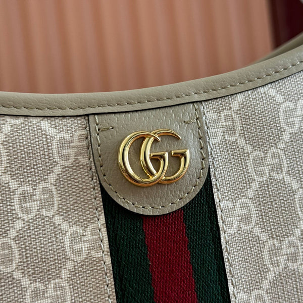 Borsa Gucci Ophidia 23cm Beige Bianco Tela Pelle 248271