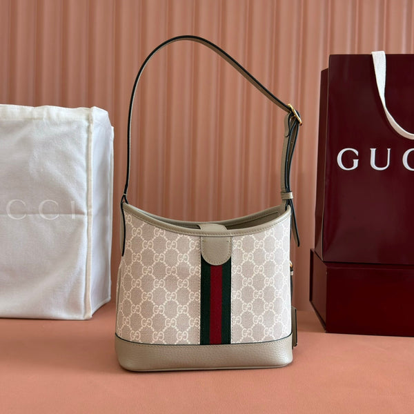 Borsa Gucci Ophidia 23cm Beige Bianco Tela Pelle 248271