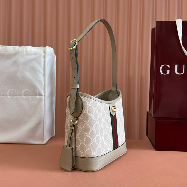 Borsa Gucci Ophidia 23cm Beige Bianco Tela Pelle 248271
