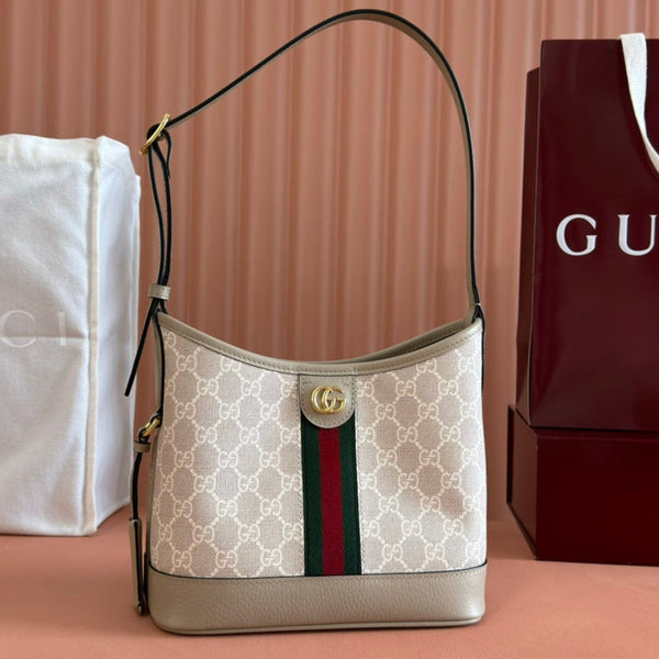 Borsa Gucci Ophidia 23cm Beige Bianco Tela Pelle 248271