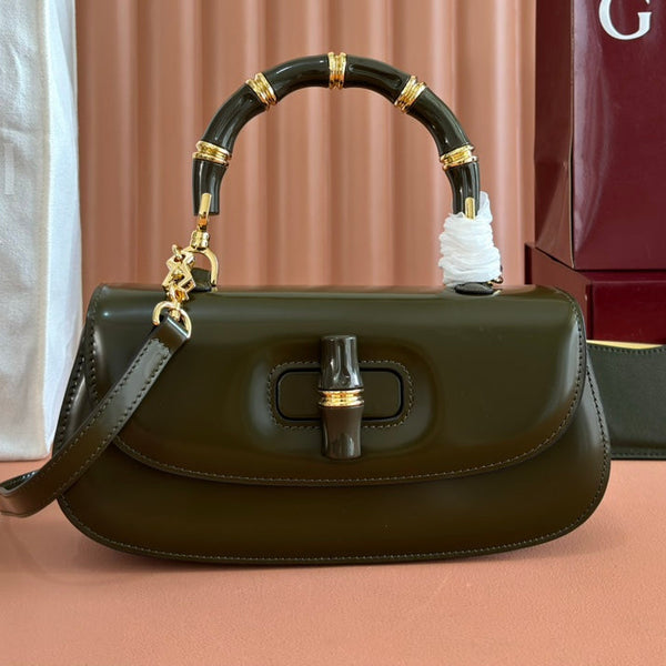 Borsa Gucci Bamboo Diva in pelle verde scuro 255007
