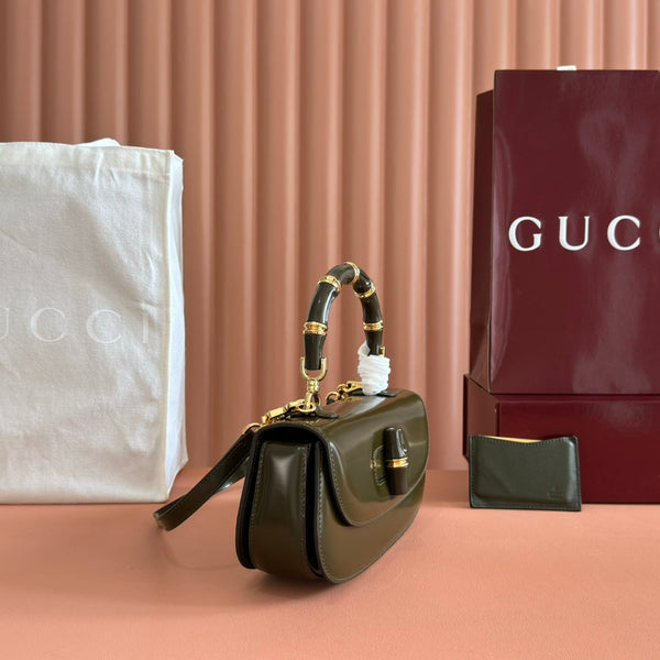 Borsa Gucci Bamboo Diva in pelle verde scuro 255007
