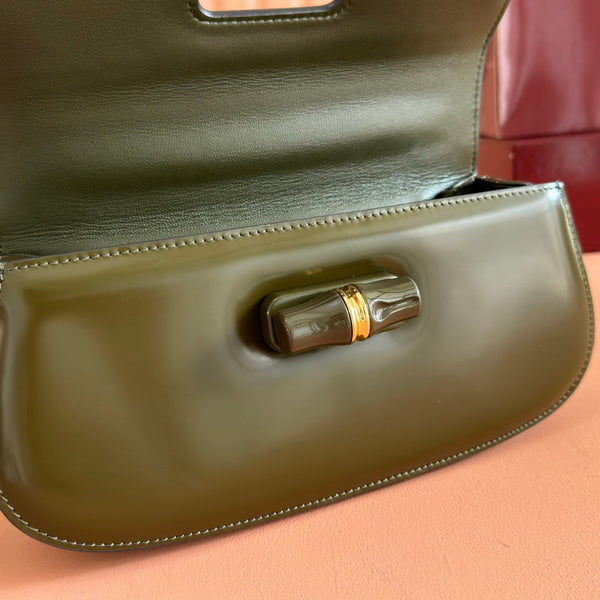 Borsa Gucci Bamboo Diva in pelle verde scuro 255007