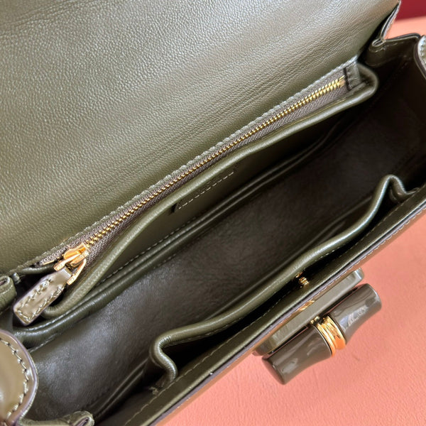 Borsa Gucci Bamboo Diva in pelle verde scuro 255007