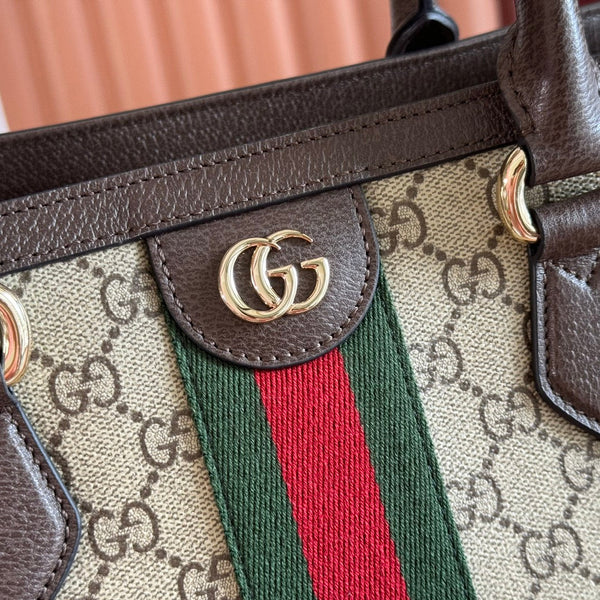 GG 26s Ophidia Handbag 39 In Brown And Dark Beige Canvas