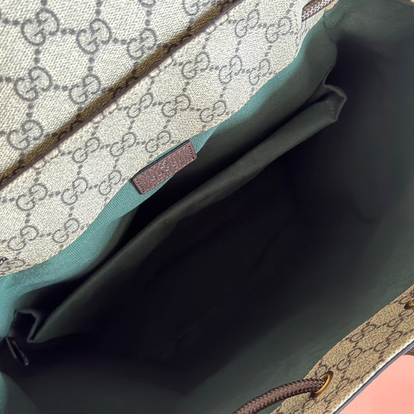 GG 26s Ophidia Large Backpack 46 In Beige And Brown Canvas