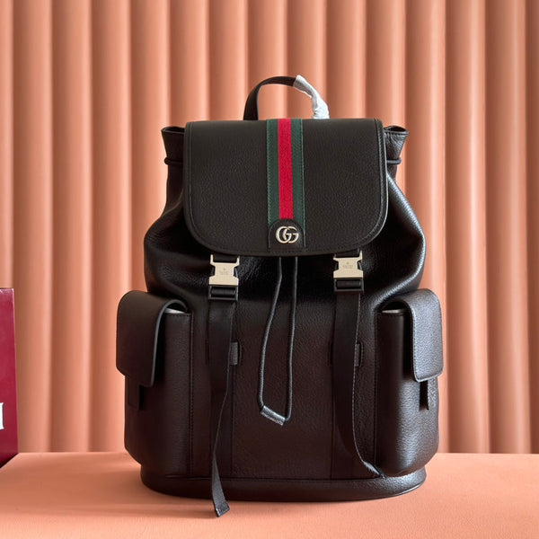 GG 26s Ophidia Large Backpack 46 In Black Calfskin