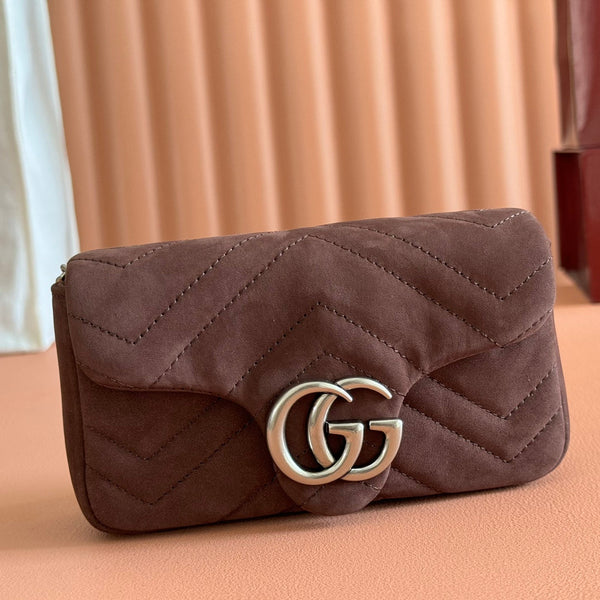 GG Marmont Mini Shoulder Bag Dark Brown Suede 272097