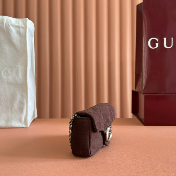 GG Marmont Mini Shoulder Bag Dark Brown Suede 272097