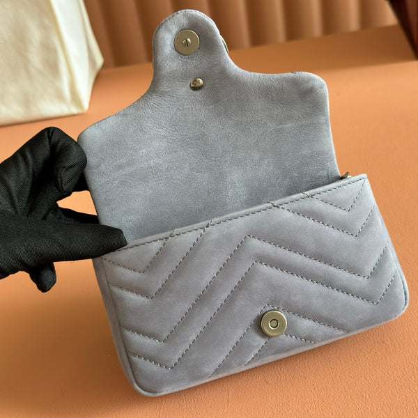 GG Marmont Mini Shoulder Bag Dusty Blue Suede 272092
