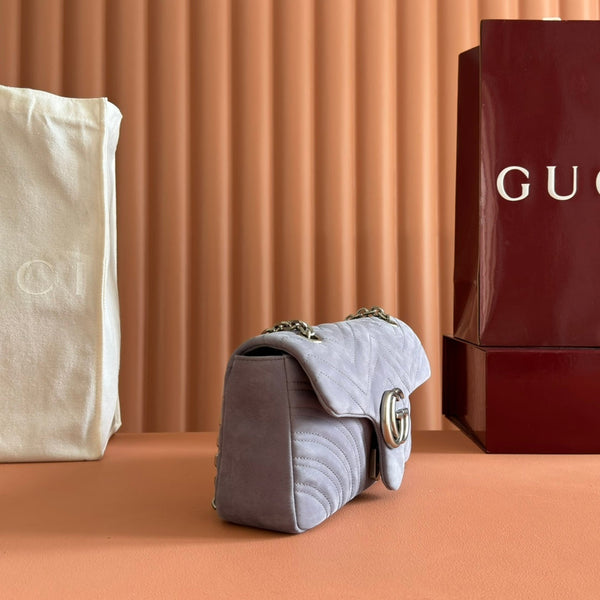 GG Marmont Shoulder Bag Dusty Blue Suede 272093