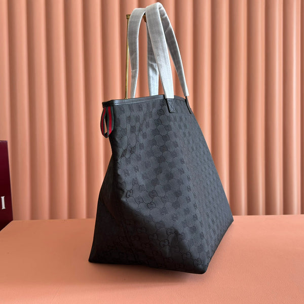 GG Edge Large Tote Bag Black Matte Rubber Fabric 271781