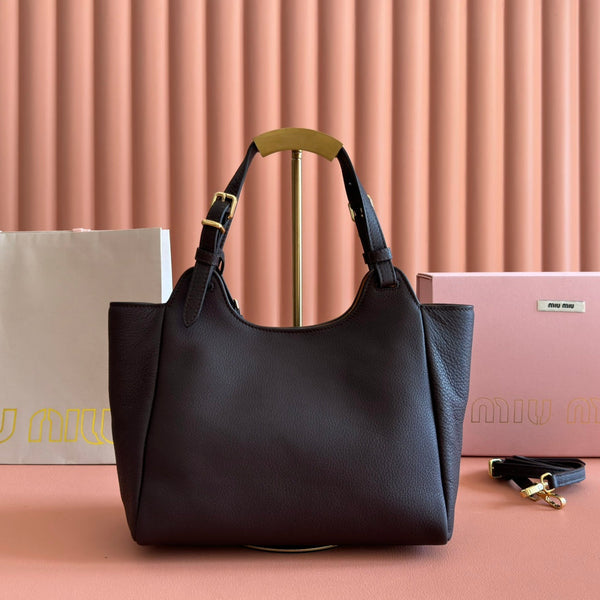 Miu 25ss Sac Seau en Cuir 25.5 Cuir Grainé Noir